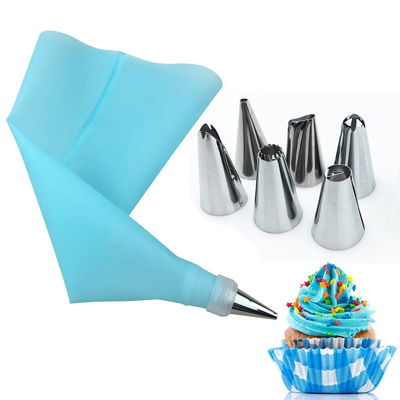 [2253] Icing Piping Cream Pastry Bag & 6 Pieces Stainless Steel Nozzle + Converter