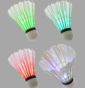 [2093] 4Pcs Dark Night Colorful Glowing LED Badminton Shuttlecock Birdies Lighting