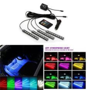 [2506] 4x 9 LED RGB Neon Footwell Strip Lights Music Remote Control Light Car Interior light